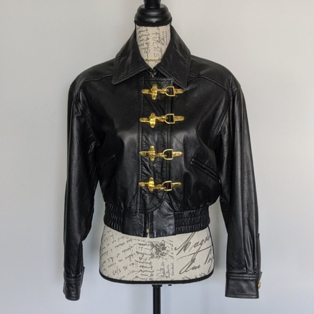 Black Bomber Jacket St. John Collection Leather